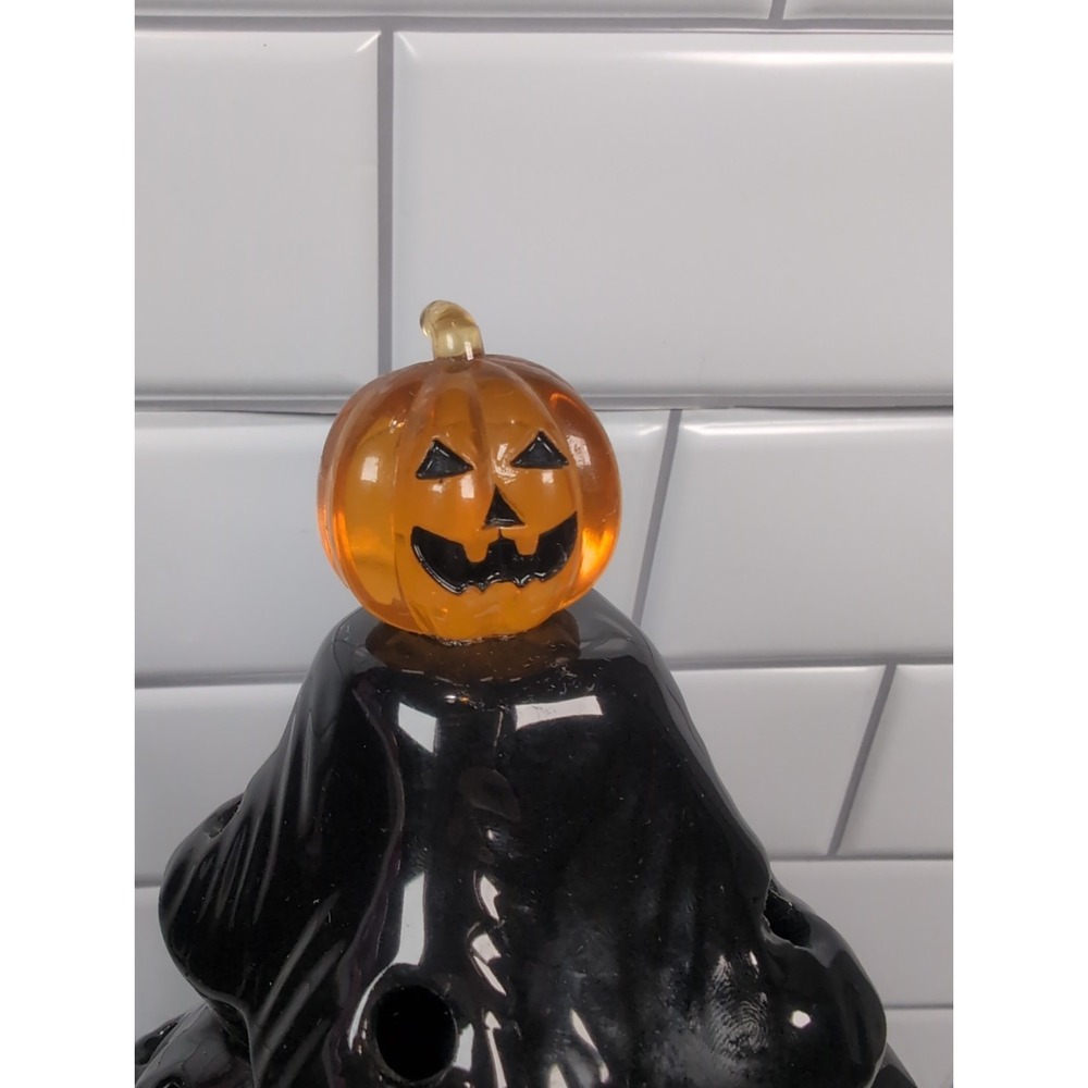 Mr. Christmas Jack-o'-lantern 14" Black Ceramic Halloween Tree With/Orange Bulbs - Picture 3 of 11